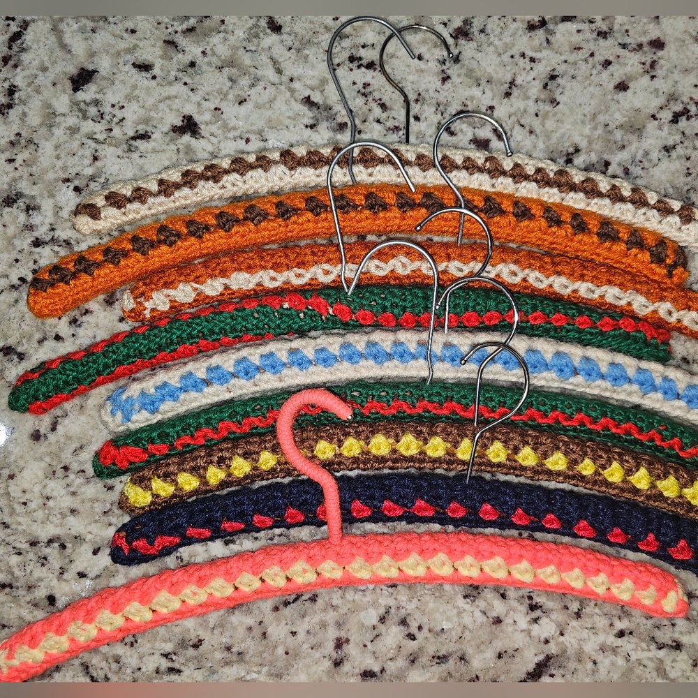 Handmade Crochet-Covered Coat Hangers Lot Of 9 - Picture 5 of 6